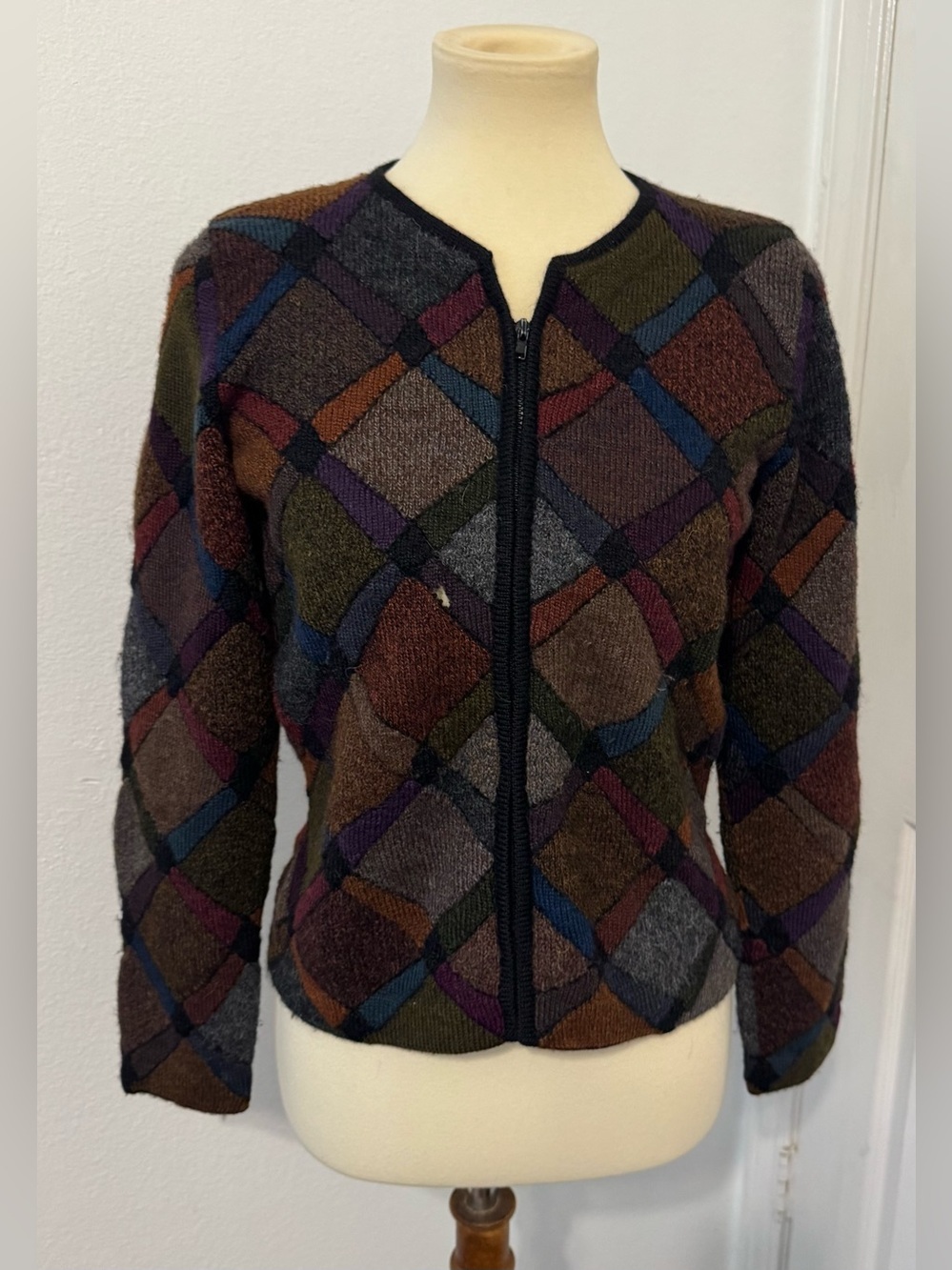 Vintage Peruvian Connection Art To Wear Cardigan Sweater Alpaca Smal *Flaws*